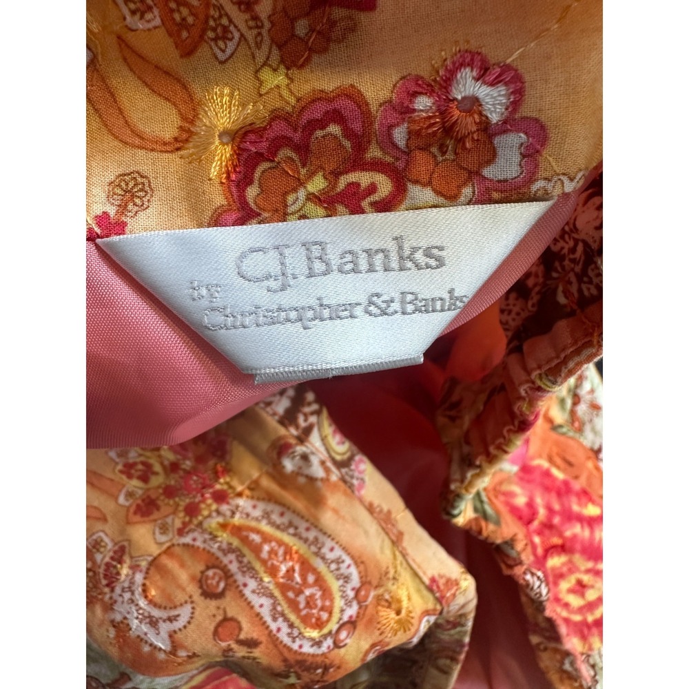 CJ Banks Orange Paisley Floral Patchwork Embroidered Midi Skirt Boho Plus Sz 16W - Picture 3 of 12